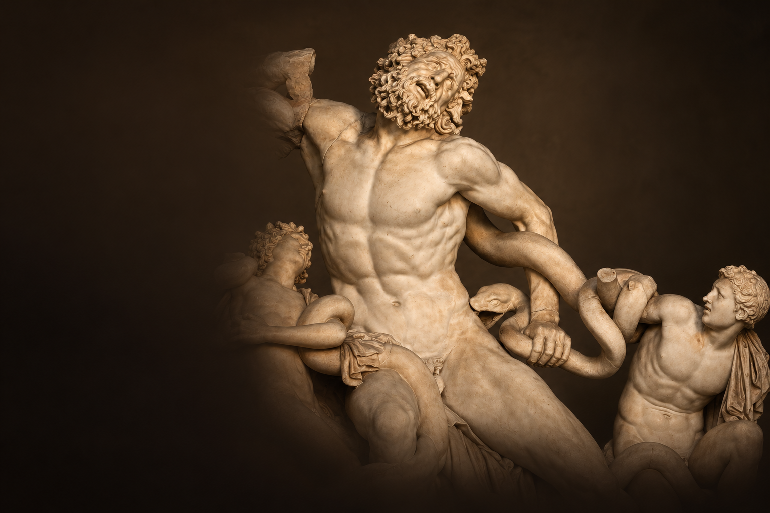 Photo-inspired illustration of the classical sculpture group in warm stone and espresso tones.